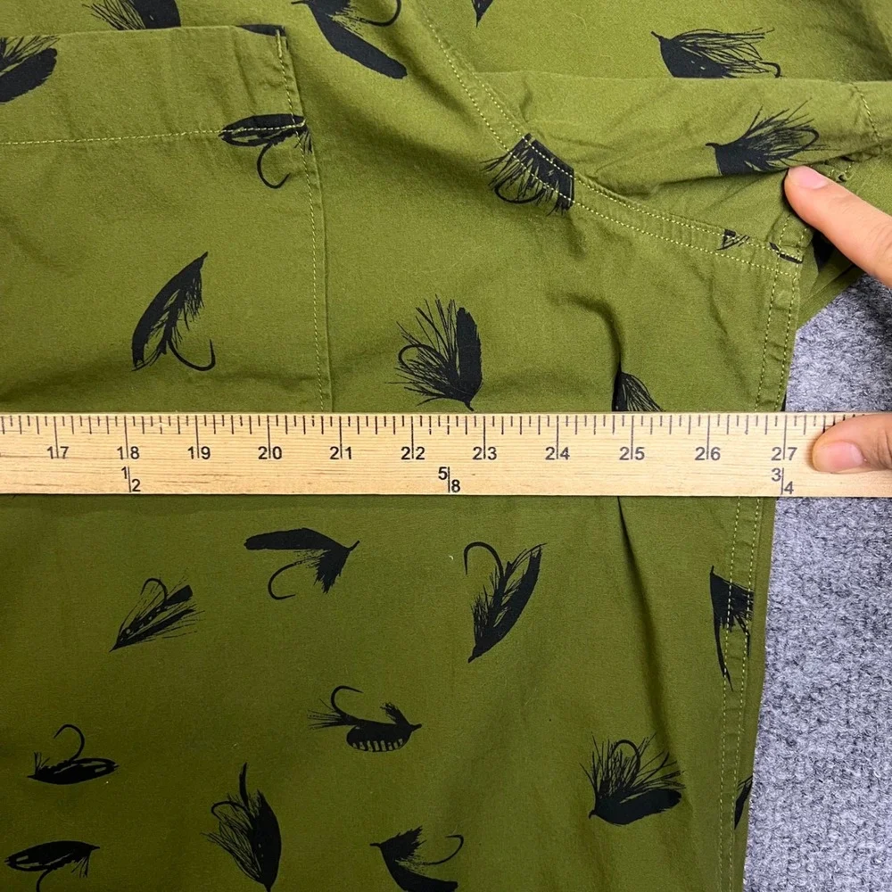 The North Face Button Up Shirt Mens XXL Green Excellent Fly Fishing Print Cotton